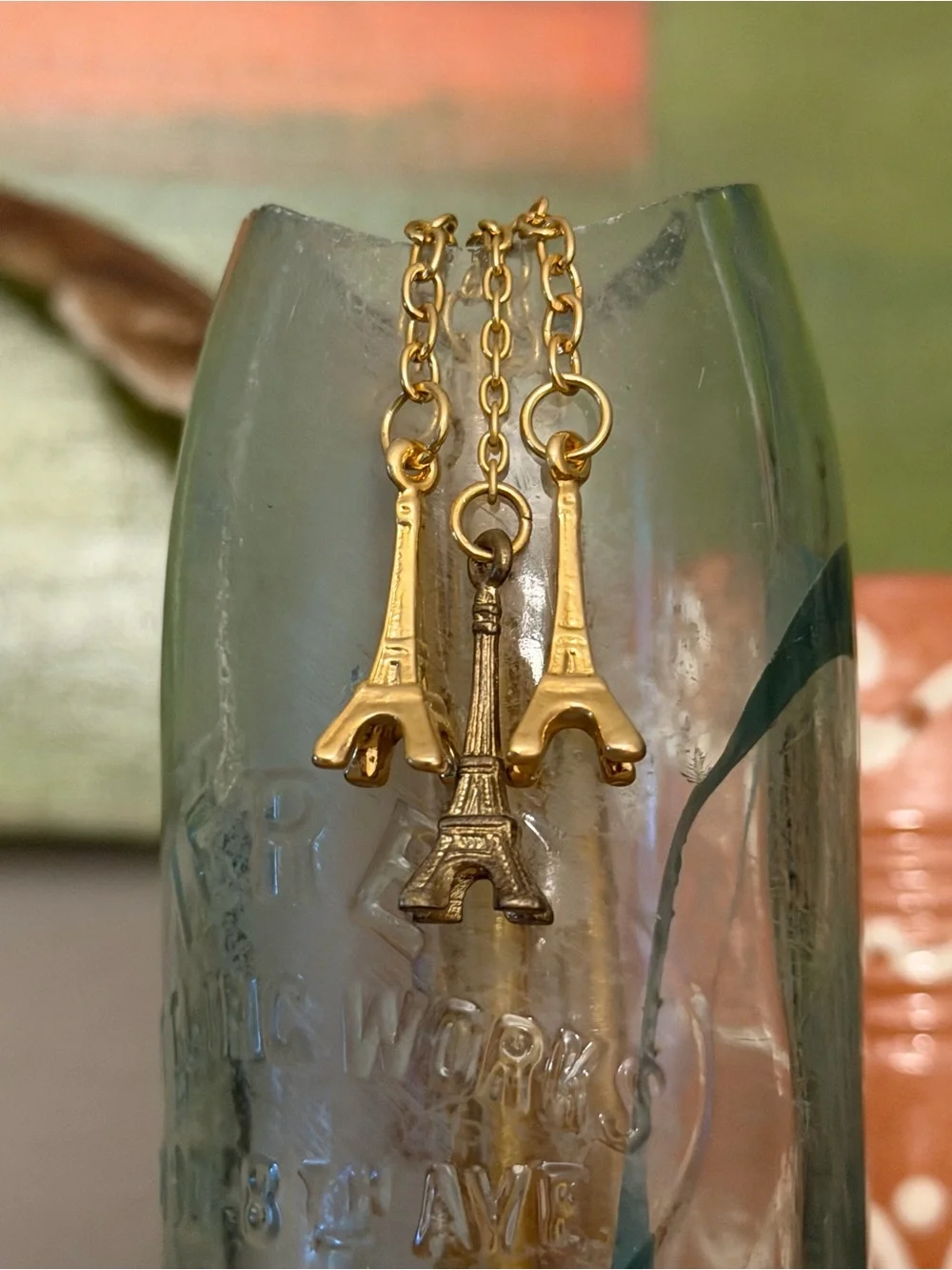 Gold Tone Metal Pen with Eiffel Tower Charm - Home Office Accessory